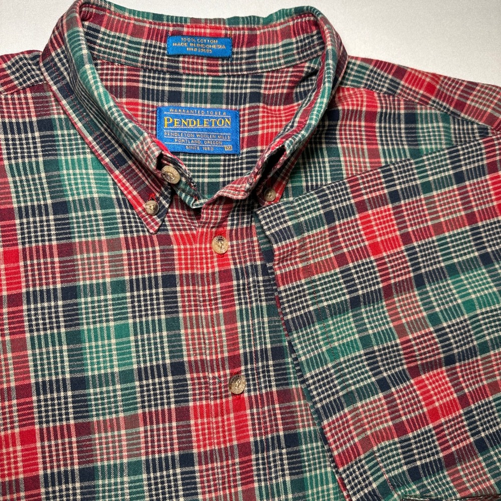 Pendleton Plaid Shirt Mens Medium Red‎ Green Christmas MacGregor Tartan Cotton